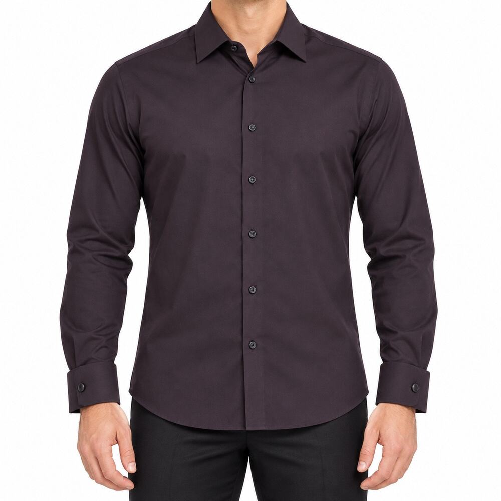 NEW Murano London Shirt Mens Medium Purple Herringbone Slim Fit Long Sleeve